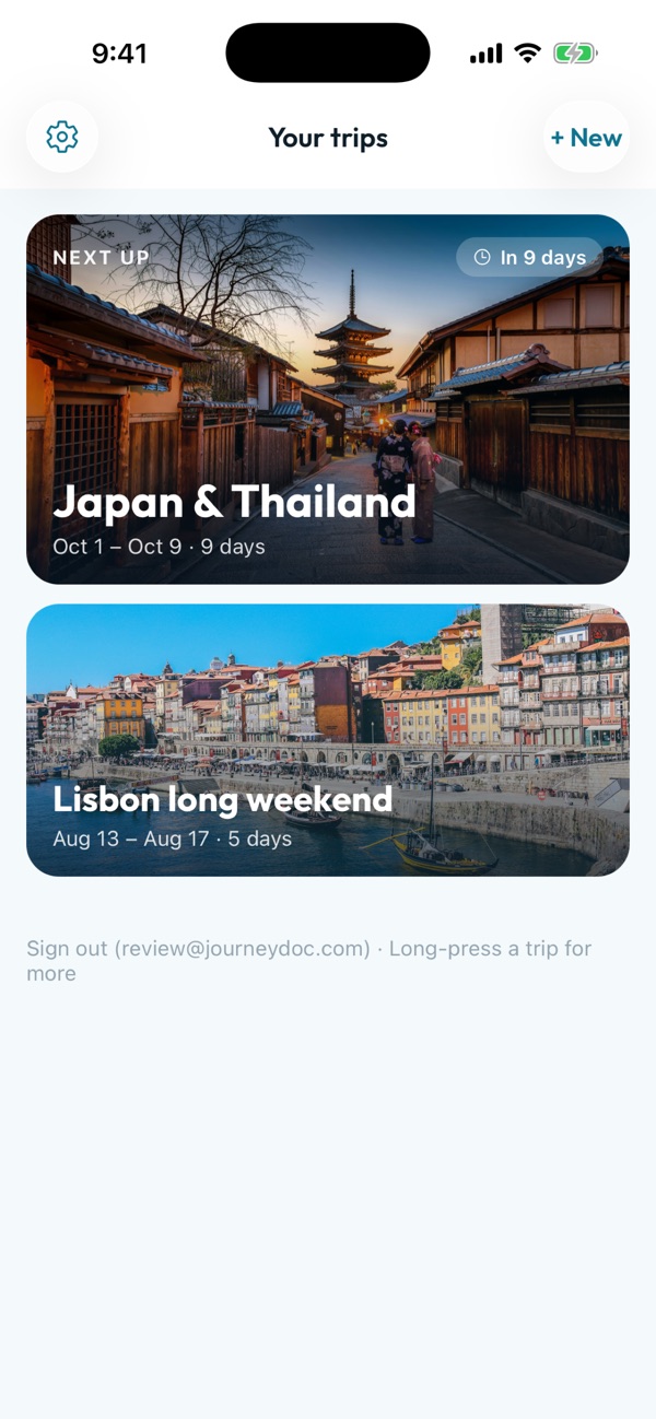 JourneyDoc trips list