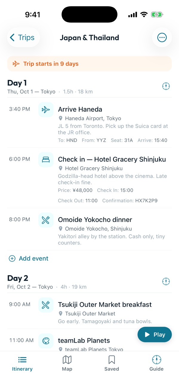 JourneyDoc day-by-day itinerary